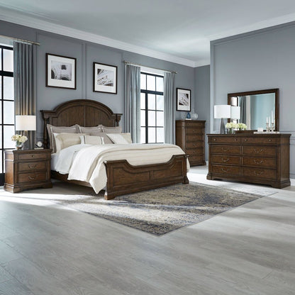 Bedroom Set - King Poster Bed, Dresser & Mirror, Chest, Charging Nightstand