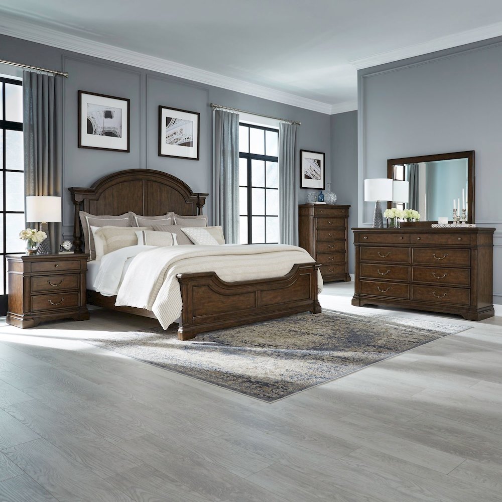 Bedroom Set - Queen Poster Bed, Dresser & Mirror, Chest, Charging Nightstand