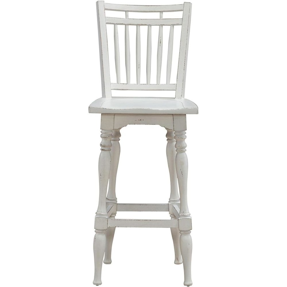 Spindle Back Swivel Bar Stools - Set of 2  - Antique White & Weathered Bark