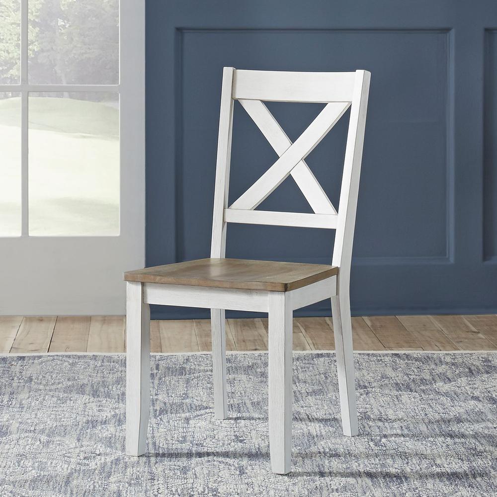 Lakeshore X Back Side Chair- White (RTA) in Wirebrushed White w/ Wood Tone Top