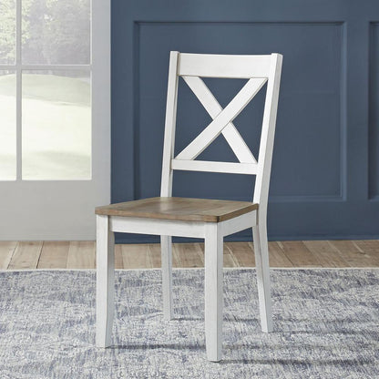 Lakeshore X Back Side Chair- White (RTA) in Wirebrushed White w/ Wood Tone Top