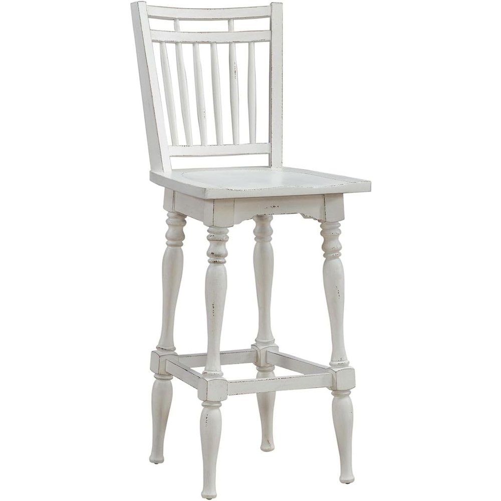 Spindle Back Swivel Bar Stools - Set of 2  - Antique White & Weathered Bark
