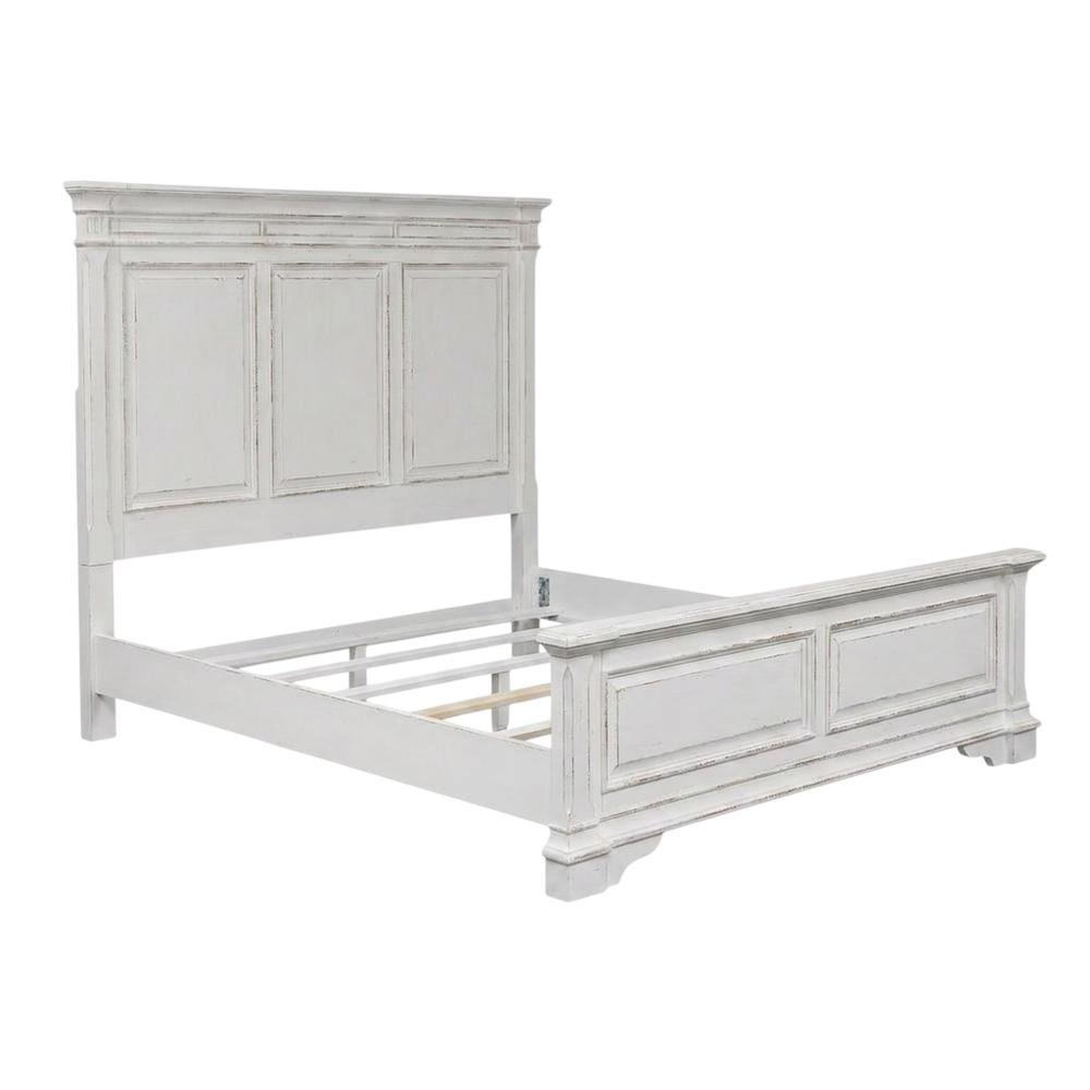 Rubberwood Solid Wood King Panel Bed with Headboard, White