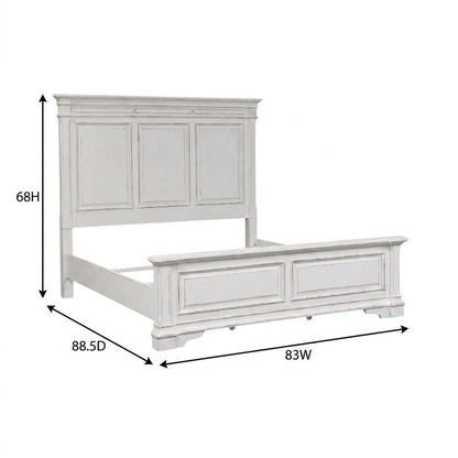 Rubberwood Solid Wood King Panel Bed with Headboard, White