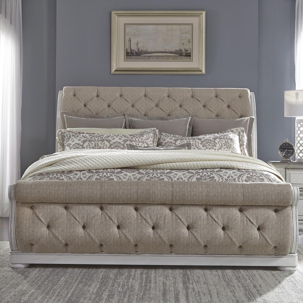 Abbey Park Queen Upholstered Sleigh Bed in Antique White