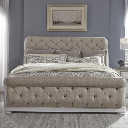 Abbey Park Queen Upholstered Sleigh Bed in Antique White