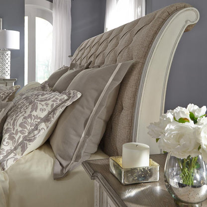 Abbey Park Queen Upholstered Sleigh Bed in Antique White