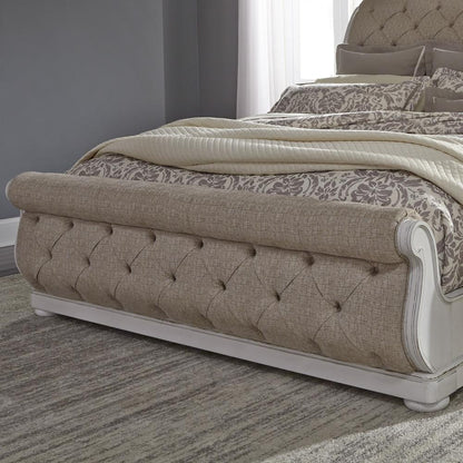 Abbey Park Queen Upholstered Sleigh Bed in Antique White