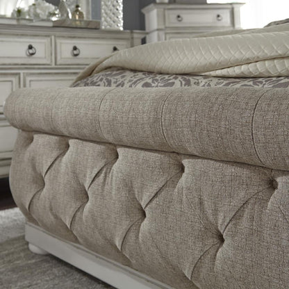 Abbey Park Queen Upholstered Sleigh Bed in Antique White