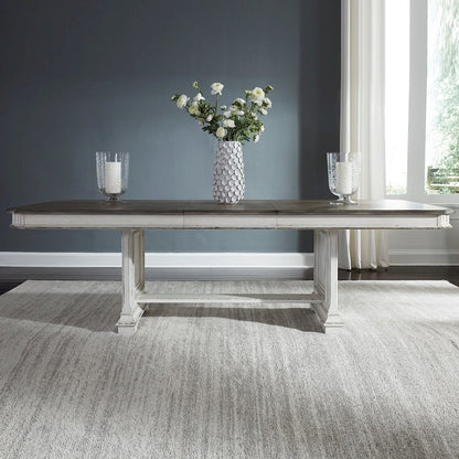 7 Piece Trestle Table Set in Rubberwood Solids w/ White Oak & Birch Veneers