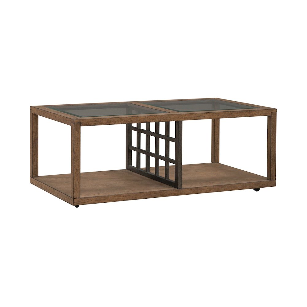 Bayhill Trellis Cocktail Table for Living Room - Honey w/ Black Metal Accents