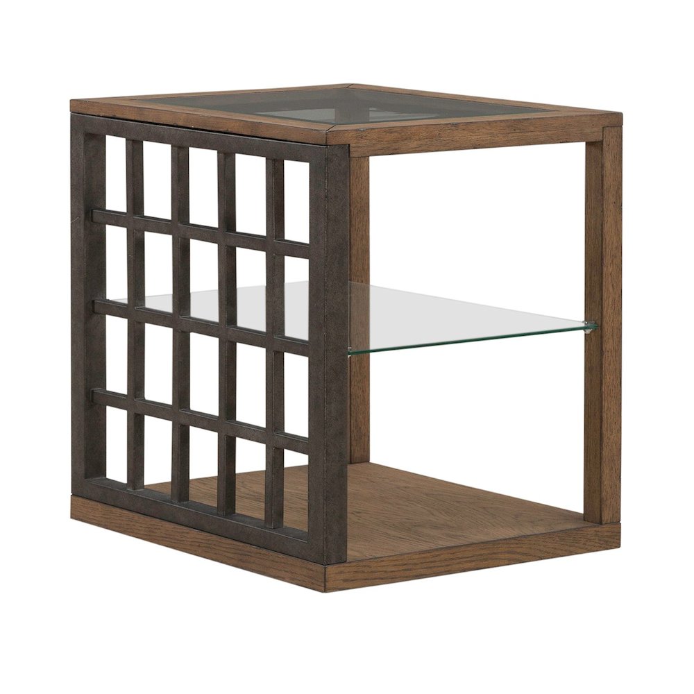 Bayhill Trellis End Table for Living Room - Honey w/ Black Metal Accents