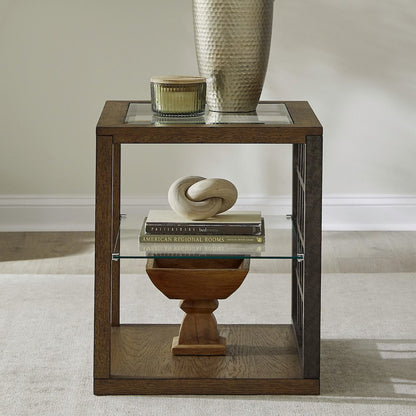 Bayhill Trellis End Table for Living Room - Honey w/ Black Metal Accents