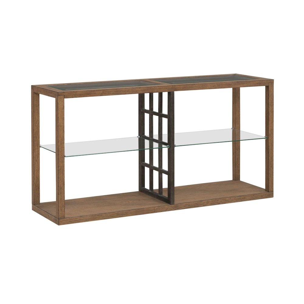 Bayhill Trellis Sofa Table for Living Room - Honey w/ Black Metal Accents