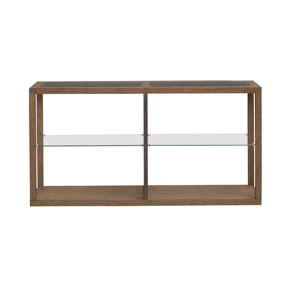 Bayhill Trellis Sofa Table for Living Room - Honey w/ Black Metal Accents