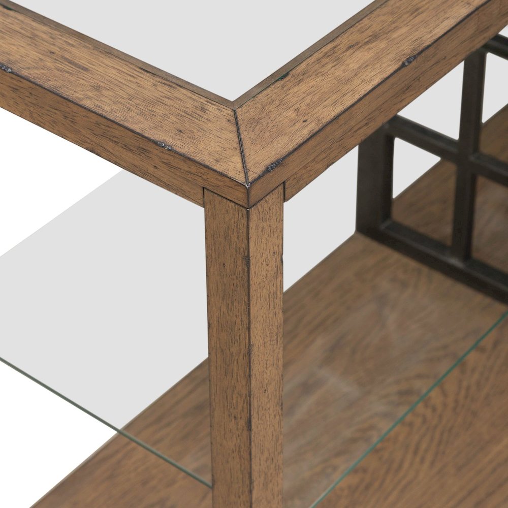 Bayhill Trellis Sofa Table for Living Room - Honey w/ Black Metal Accents