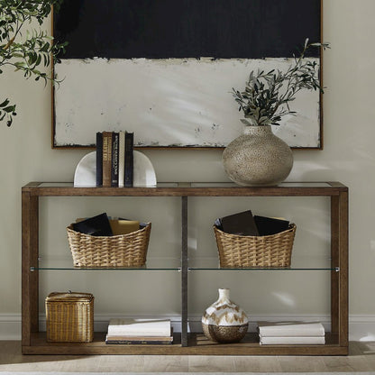 Bayhill Trellis Sofa Table for Living Room - Honey w/ Black Metal Accents