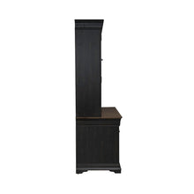 Meritage Credenza & Hutch Home Office Desk Set-Aged Charcoal, Rub Thru & Caramel