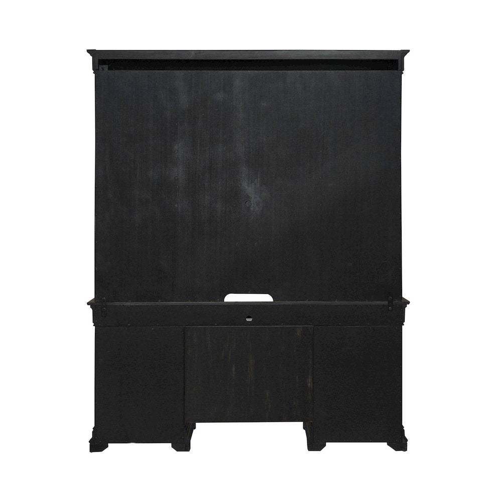 Meritage Credenza & Hutch Home Office Desk Set-Aged Charcoal, Rub Thru & Caramel