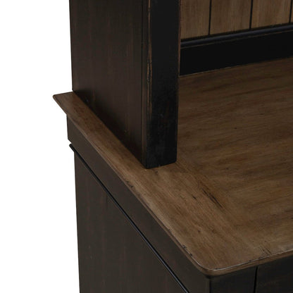 Meritage Credenza & Hutch Home Office Desk Set-Aged Charcoal, Rub Thru & Caramel