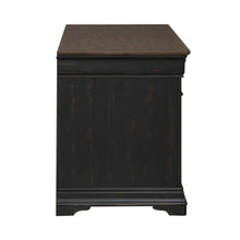 Credenza Desk for Home Office - Aged Charcoal, Rub Thru & Caramel