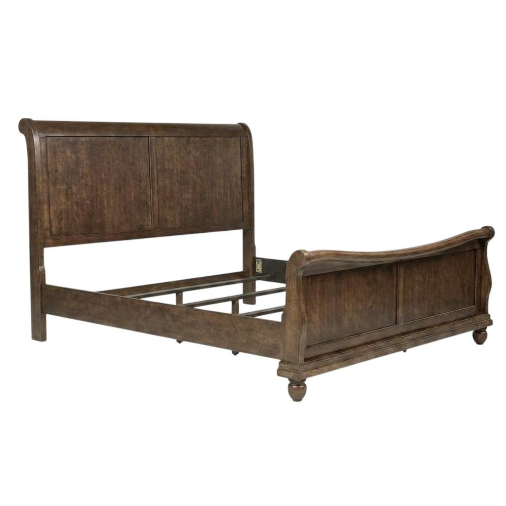 Poplar Solid Wood Queen Sleigh Bed with Tall Headboard, Cherry