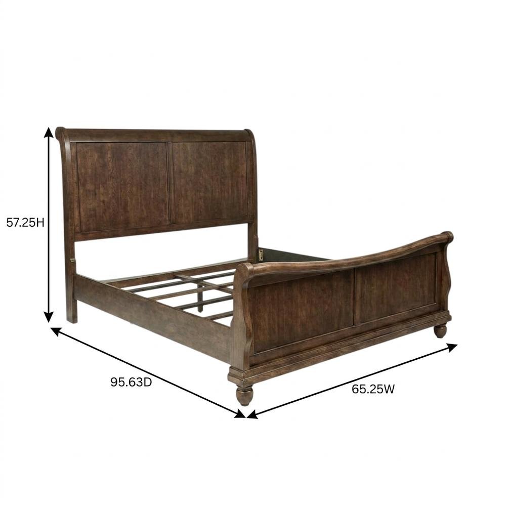 Poplar Solid Wood Queen Sleigh Bed with Tall Headboard, Cherry