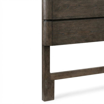 Brown Queen Panel Bed Headboard with LED Touch Light and Oak Veneers