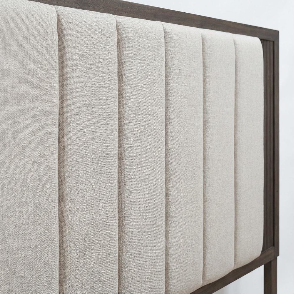 Upholstered Caffe Headboard with Modern Panel Design and Mounting Hardware