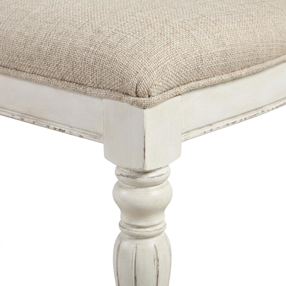 Chenille Upholstered Splat-Back Rubberwood Dining Chair, White, Set of 2