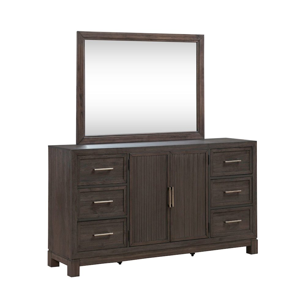 Modern Edge Queen Upholstered Bed, Dresser & Mirror Bedroom Set - Caffe