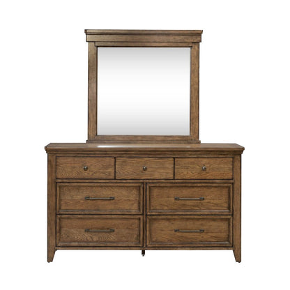 Queen Panel Bed, Dresser & Mirror, Chest Bedroom Furniture Set - Amber Brown