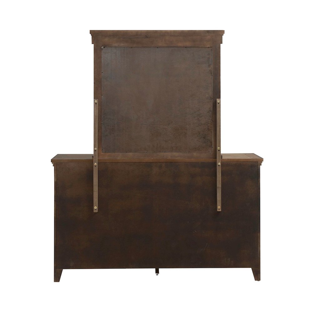 Queen Panel Bed, Dresser & Mirror, Chest Bedroom Furniture Set - Amber Brown
