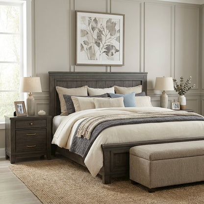 Rock Beaten Brown Panel Headboard with Saw Cuts Rustic Solid Wood Design