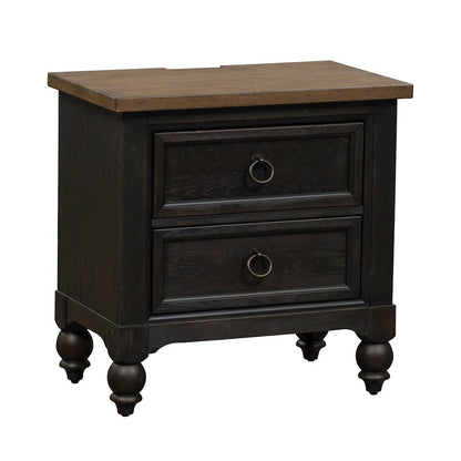 2 Drawer Night Stand w/ Charging Station - Black Traditional Multi