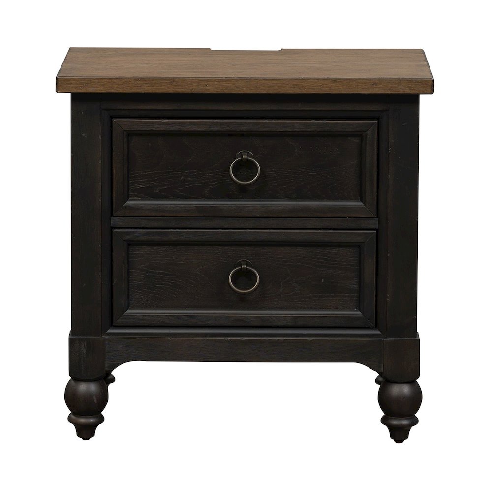 2 Drawer Night Stand w/ Charging Station - Black Traditional Multi