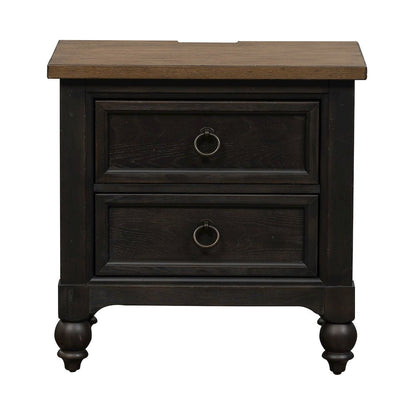 2 Drawer Night Stand w/ Charging Station - Black Traditional Multi