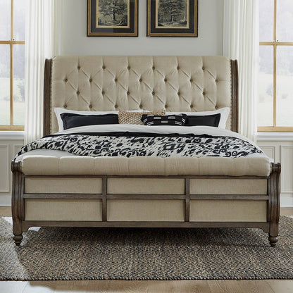 Americana Farmhouse King Sleigh Bed in Dusty Taupe