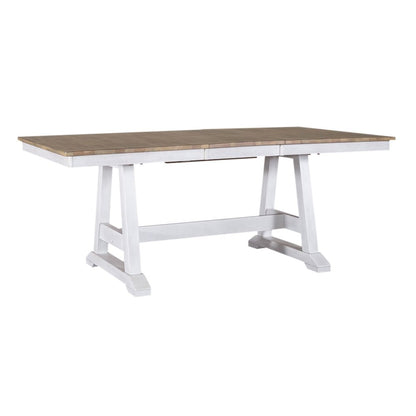 Lindsey Farm 7 Piece Trestle Table Set - 6 Splat Back Chairs - Weathered White