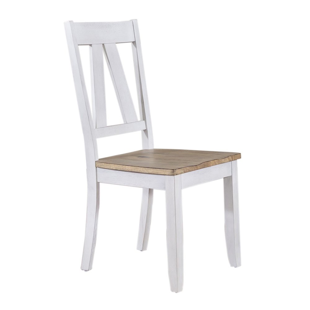 Lindsey Farm 7 Piece Trestle Table Set - 6 Splat Back Chairs - Weathered White
