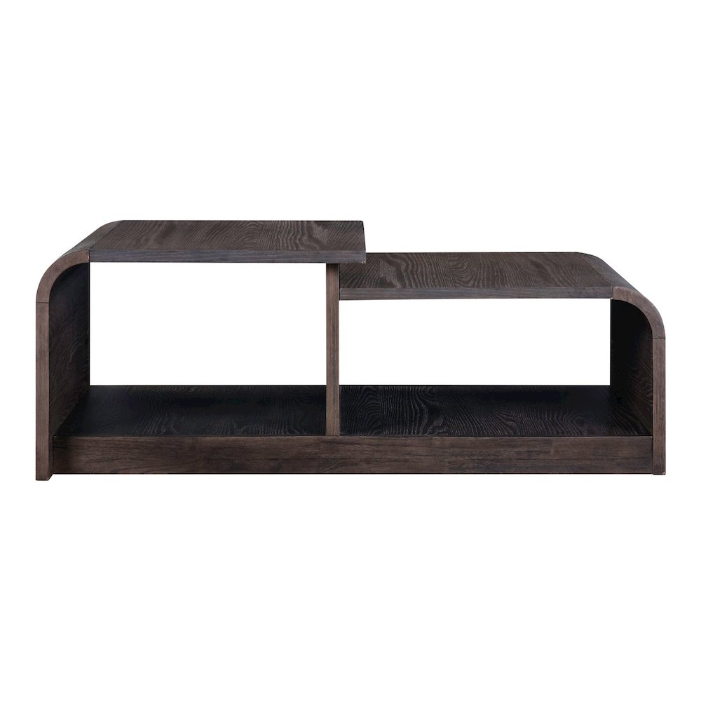 Living Room Cocktail Table Rounded Waterfall Edge Design - Espresso Oak Wood
