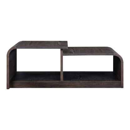 Living Room Cocktail Table Rounded Waterfall Edge Design - Espresso Oak Wood