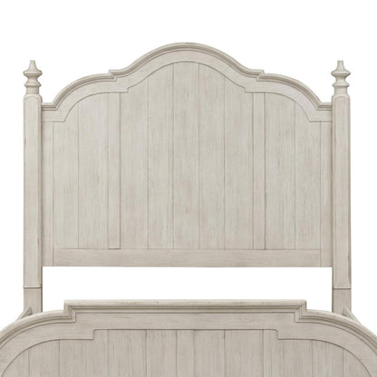 Farmhouse Reimagined Queen Poster Headboard in Antique White w/ Chestnut Top
