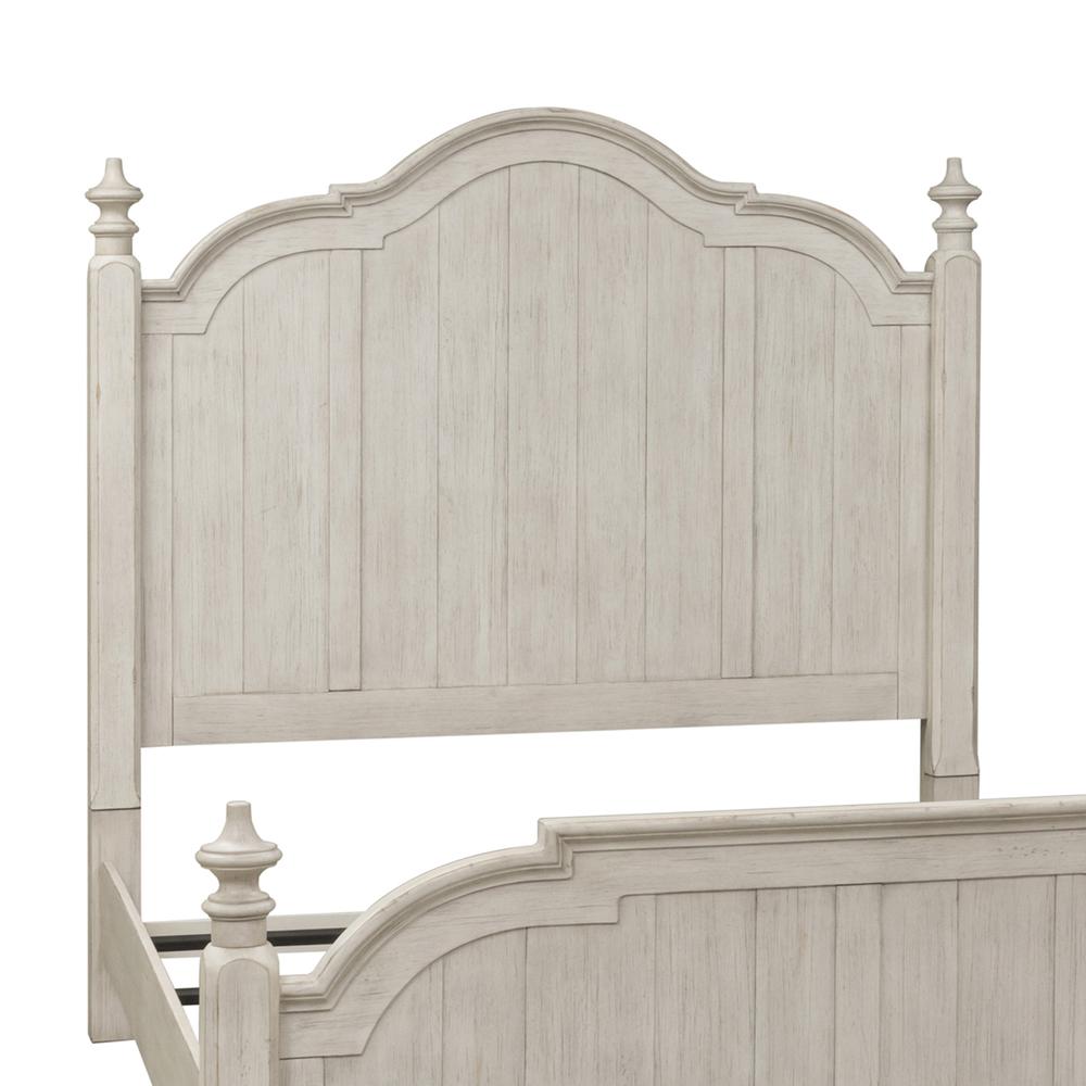 Farmhouse Reimagined Queen Poster Headboard in Antique White w/ Chestnut Top