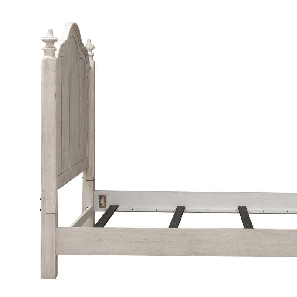 Farmhouse Reimagined Queen Poster Headboard in Antique White w/ Chestnut Top