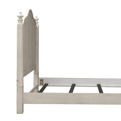 Farmhouse Reimagined Queen Poster Headboard in Antique White w/ Chestnut Top