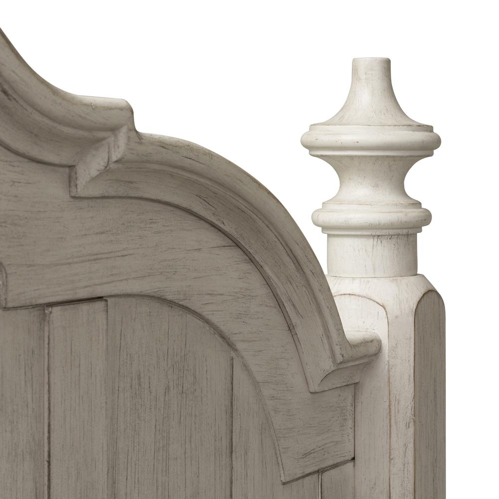 Farmhouse Reimagined Queen Poster Headboard in Antique White w/ Chestnut Top