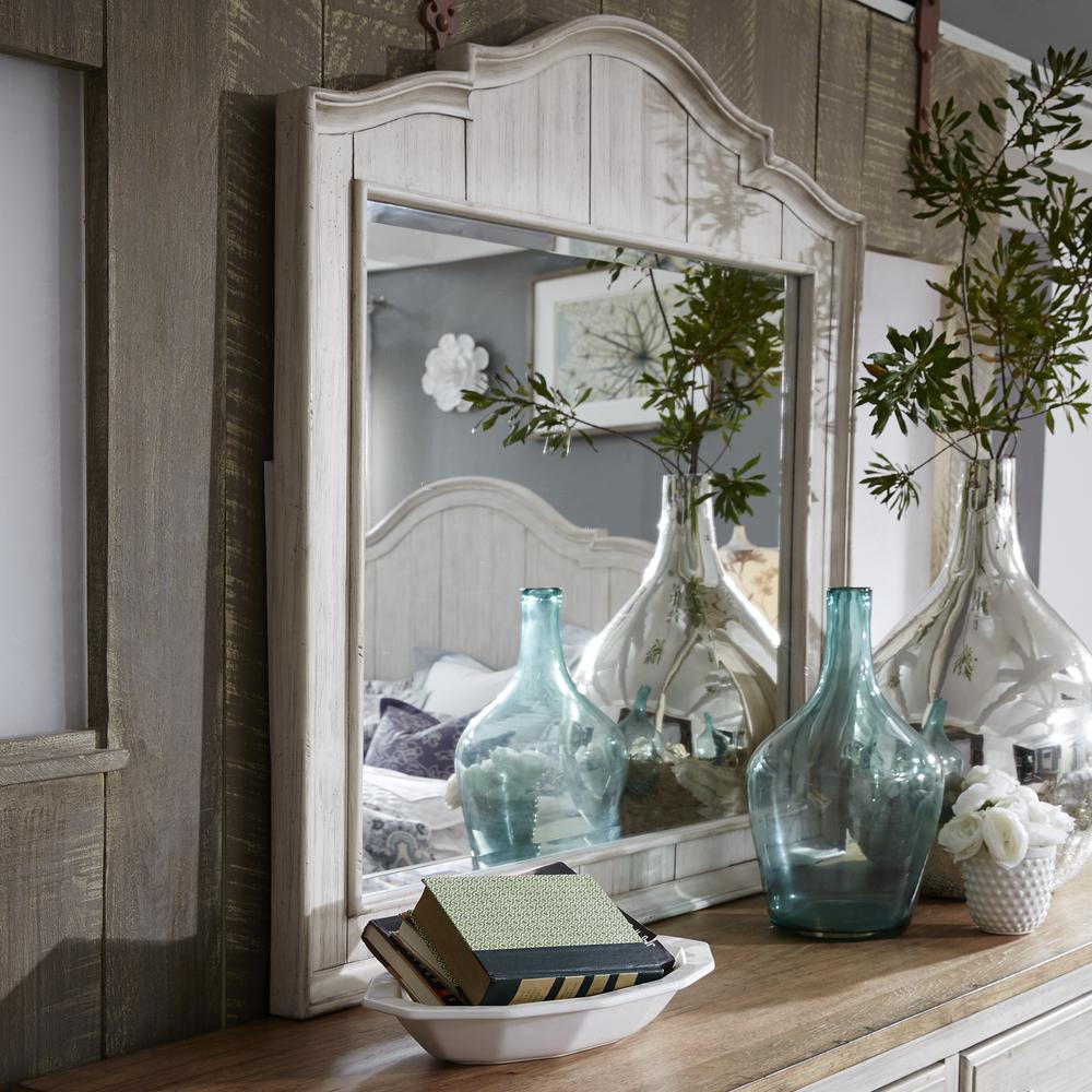 Farmhouse Reimagined Mirror in Antique White w/ Chestnut Top