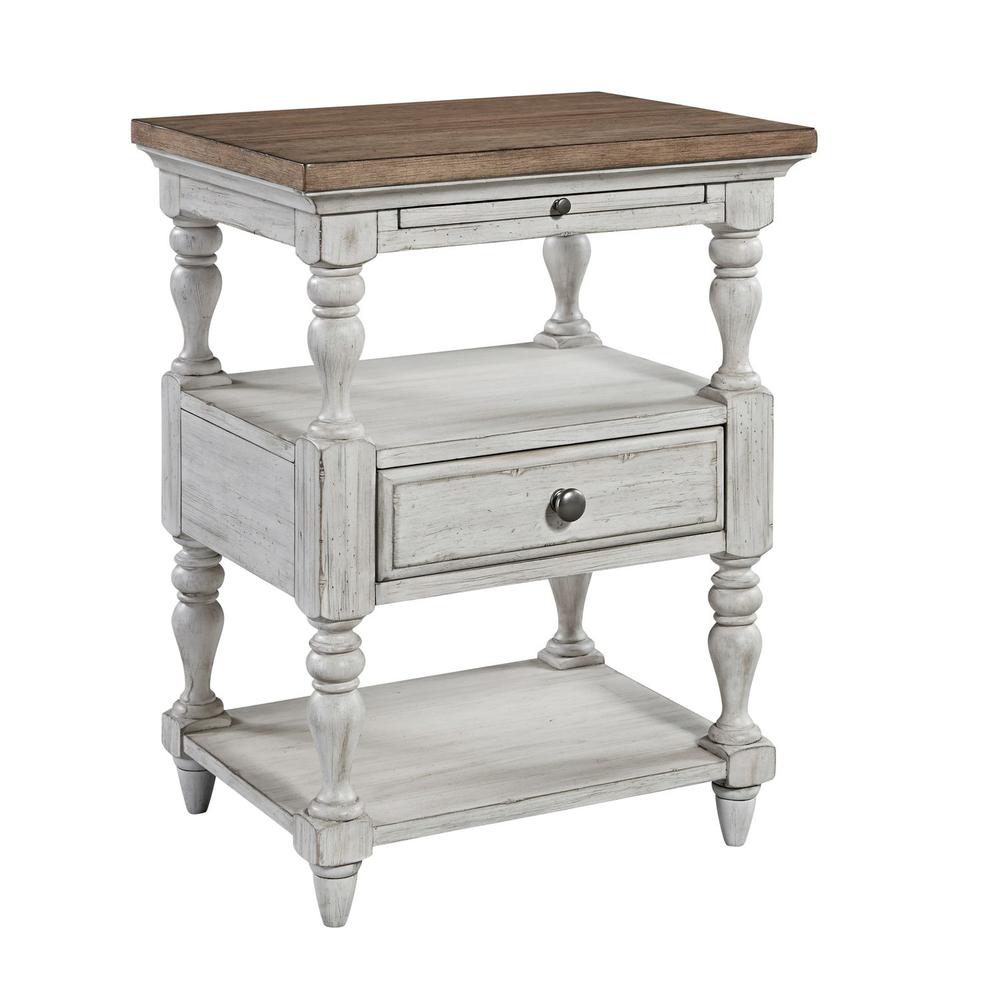 Farmhouse Reimagined 1 Drawer Night Stand in Antique White w/ Chestnut Top