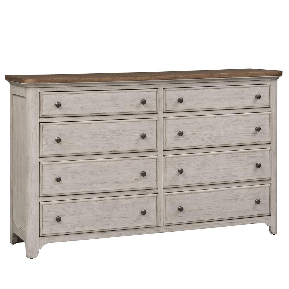 Farmhouse Reimagined Dresser & Mirror in Antique White w/ Chestnut Top